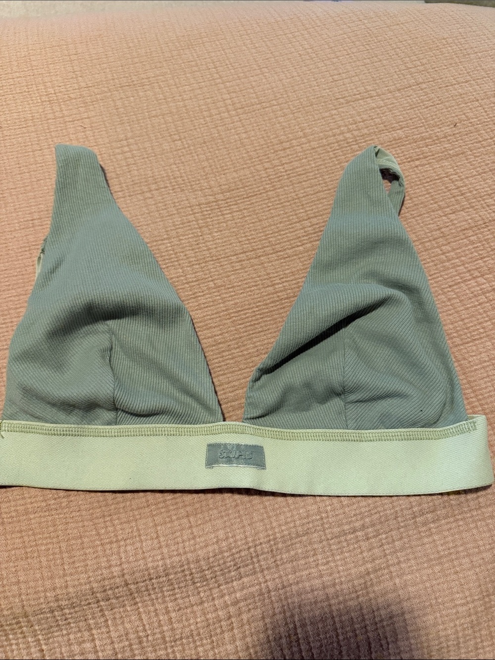 Skins Women's Ribbed Triangle Bralette in Sage Green - Lightweight Comfort